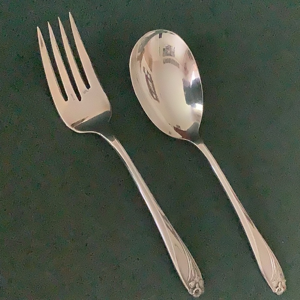 Daffodil Pattern Silverplate Casserole Spoon and Cold Meat Fork